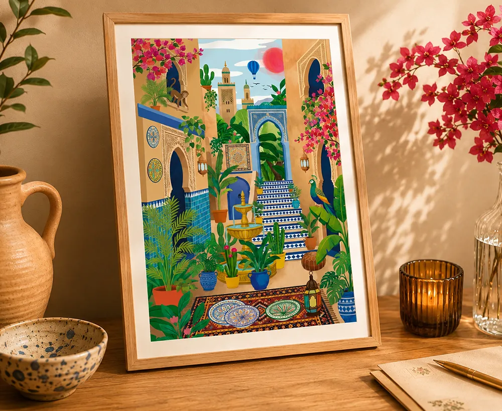 Illustration Story & Sun présentée en affiche encadrée
