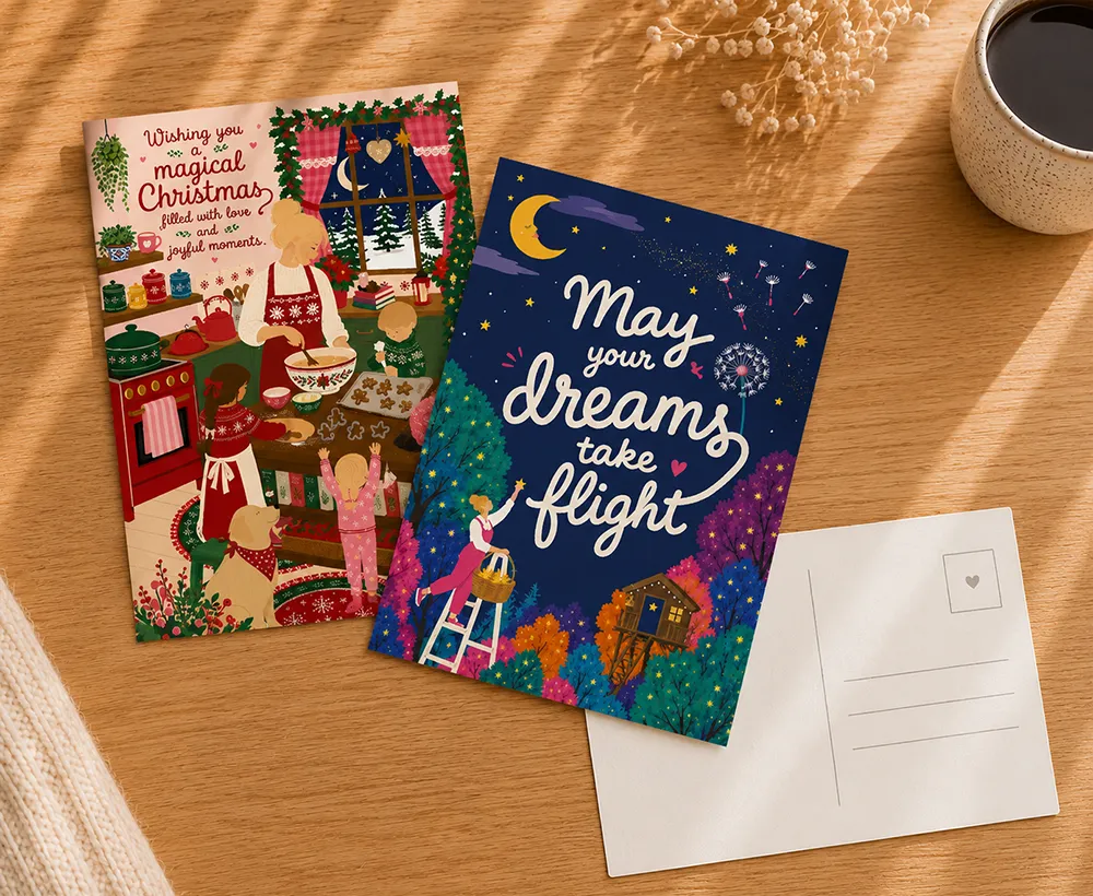 Illustrations Story & Sun présentées sur des cartes